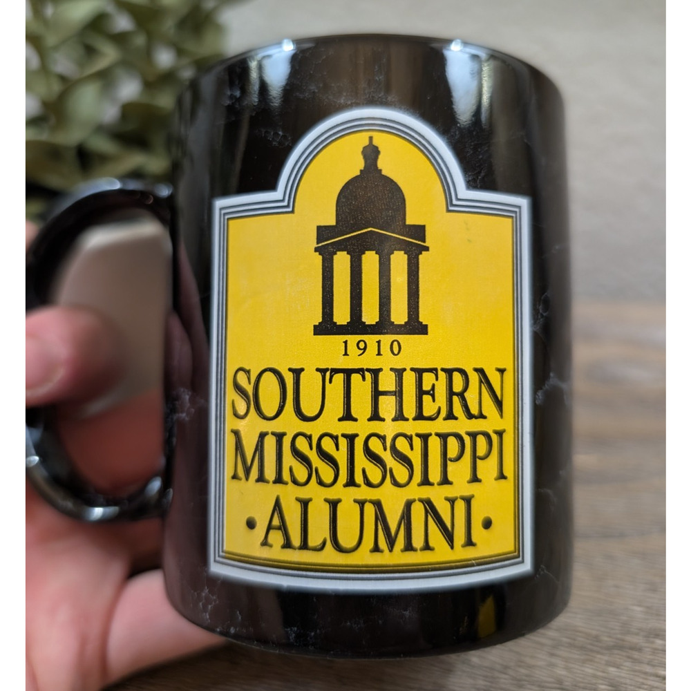 Southern Mississippi Alumni Mug 1910 Black Gold Coffee Cup Silver Lily Phoenix